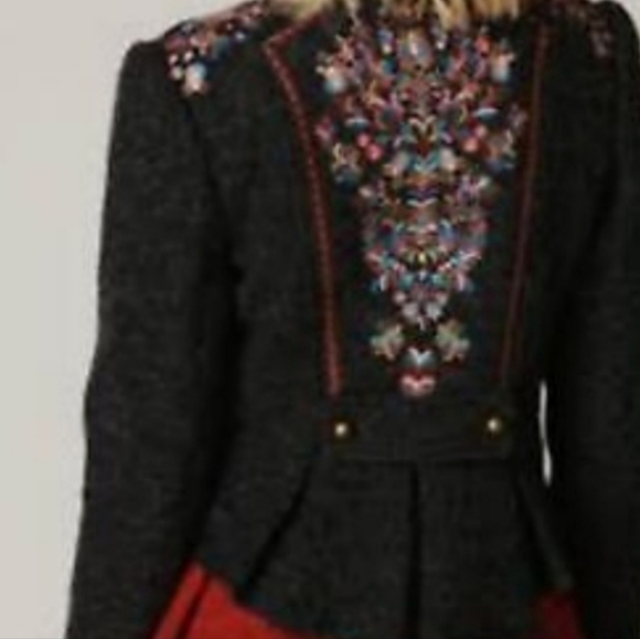 FREE People Picchi Wool Embroidered Pleated Jacket size 10 - Picture 2 of 9